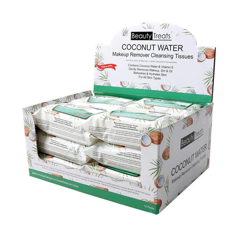 BEAUTY TREATS Coconut Water Makeup Remover Cleaning Tissues Display Set, 12 Pieces