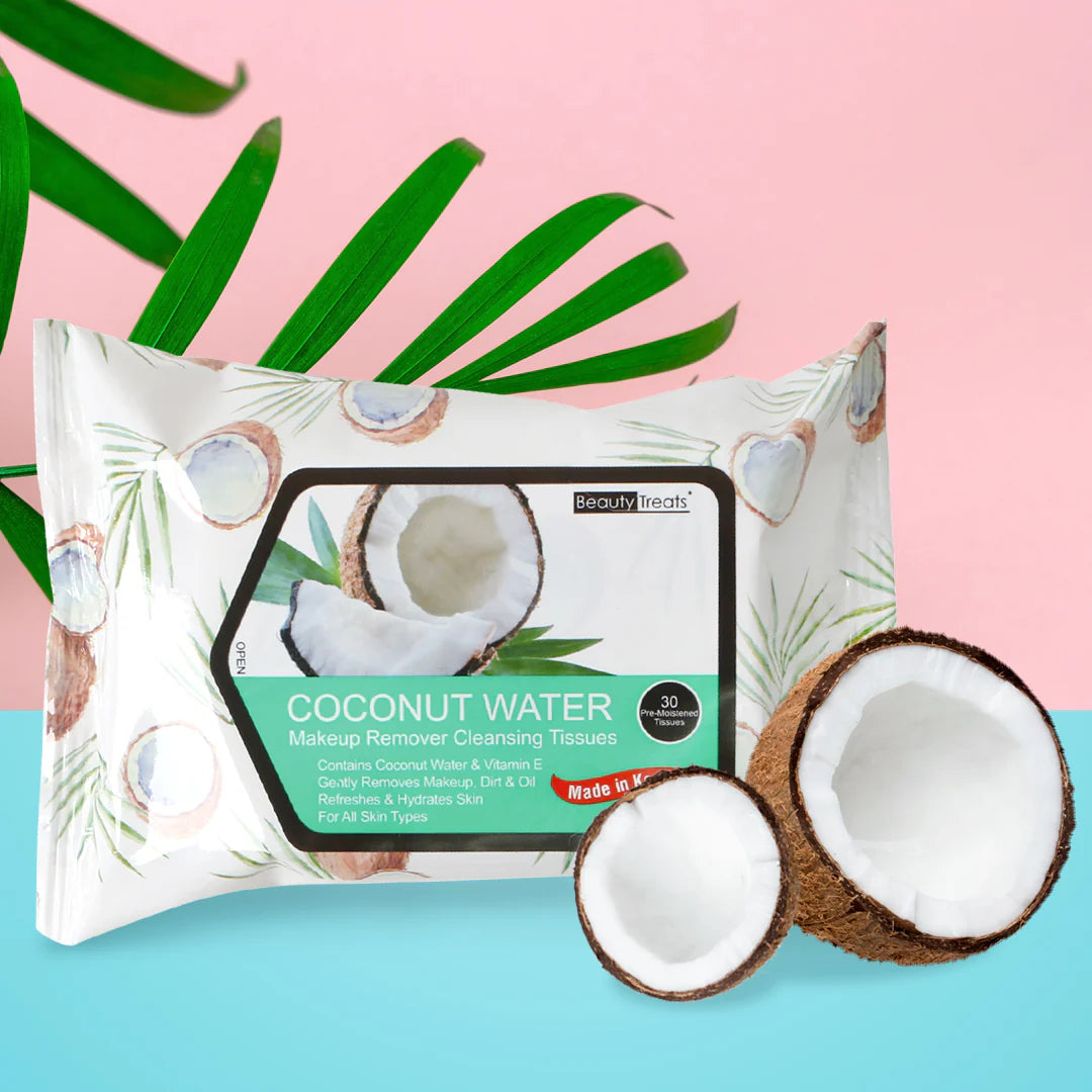 BEAUTY TREATS Coconut Water Makeup Remover Cleaning Tissues Display Set, 12 Pieces