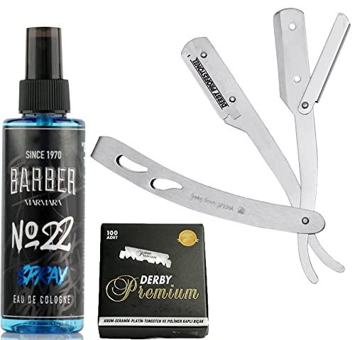 The Shave Factory Straight Edge Razor Kit (Matte/Barber No22 50ml Cologne / 100 Derby Premium Single Edge Razor Blades)