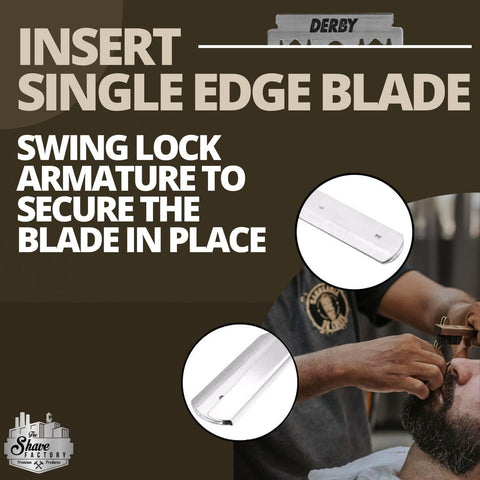 The Shave Factory Straight Edge Razor Kit (Steel Razor / 100 Derby Professional Single Edge Razor Blades)