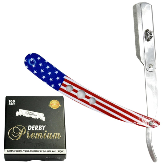 The Shave Factory Straight Edge Razor Kit (USA / 100 Derby Premium Single Edge Razor Blades)