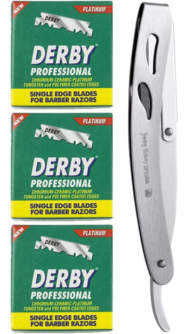 The Shave Factory Straight Edge Razor Kit (Matte / 300 Derby Professional Single Edge Razor Blades)