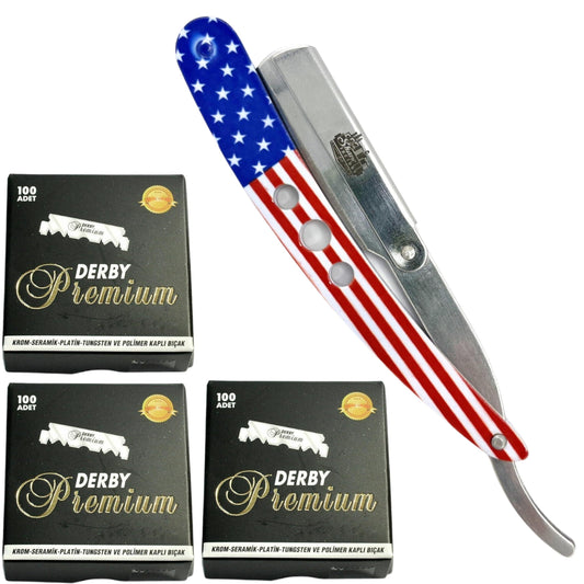 The Shave Factory Straight Edge Razor Kit (USA / 300 Derby Premium Single Edge Razor Blades)