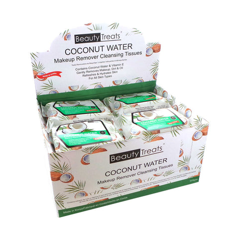 BEAUTY TREATS Coconut Water Makeup Remover Cleaning Tissues Display Set, 12 Pieces