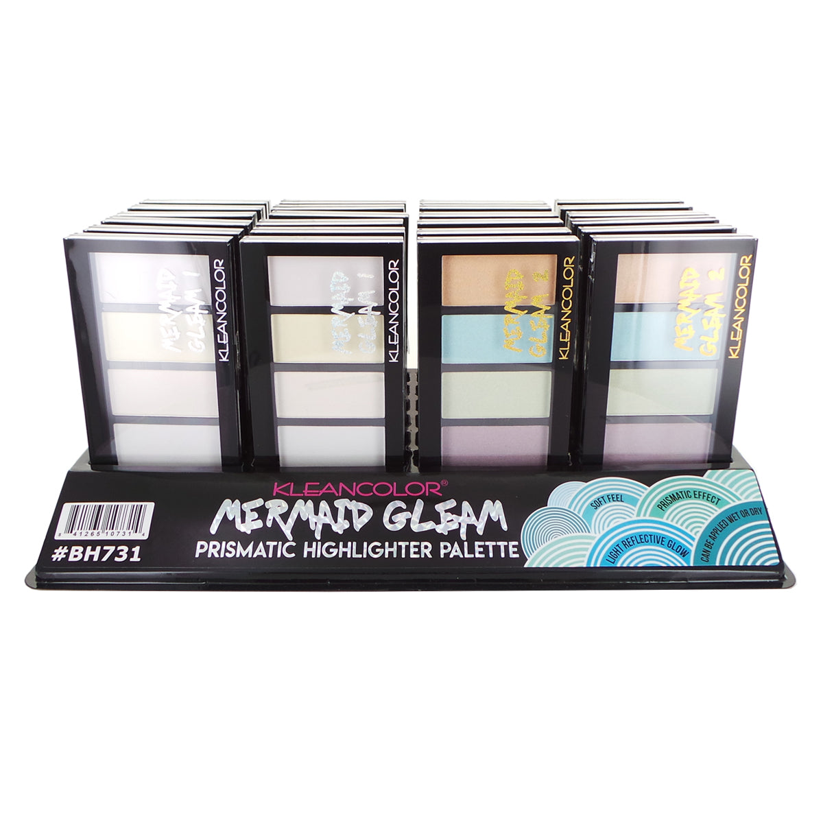 KLEANCOLOR Prismatic Highlighter Palette Mermaid Gleam Display Set, 24 Pieces