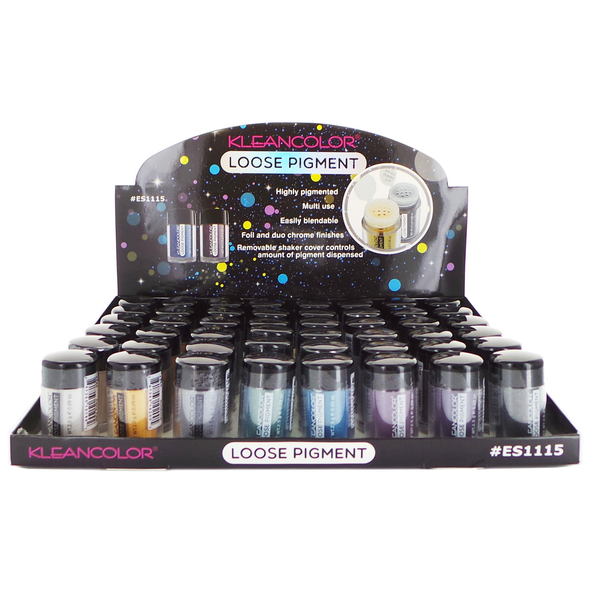 KLEANCOLOR Loose Pigment Eyeshadow ES1115 Display Set, 48 Pieces