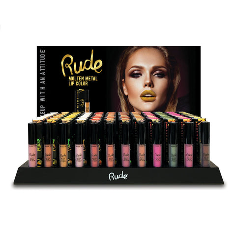 RUDE Molten Metal Lip Color Display Set, 144 Pieces + 12 Testers