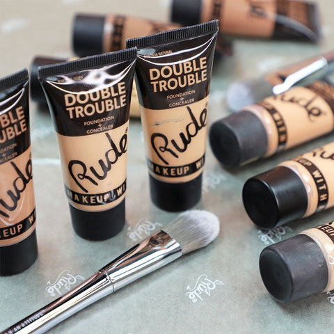 RUDE Double Trouble Foundation + Concealer Acrylic Display Set, 108 Pieces