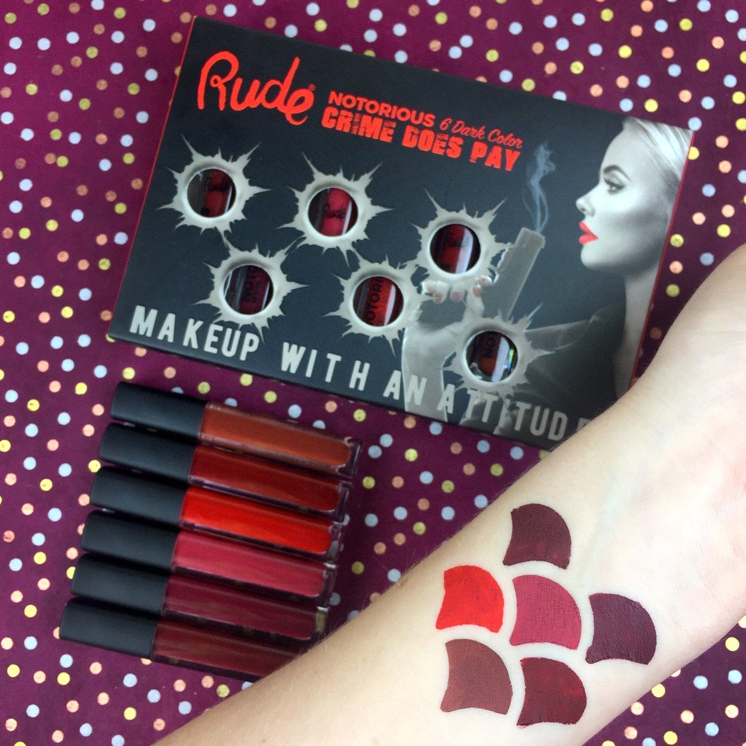 RUDE Crime Does Pay 6 Notorious Liquid Lip Color Set - Dark