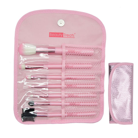 BEAUTY TREATS 7 PIECE BRUSH SET IN POUCH - ROSE GOLD